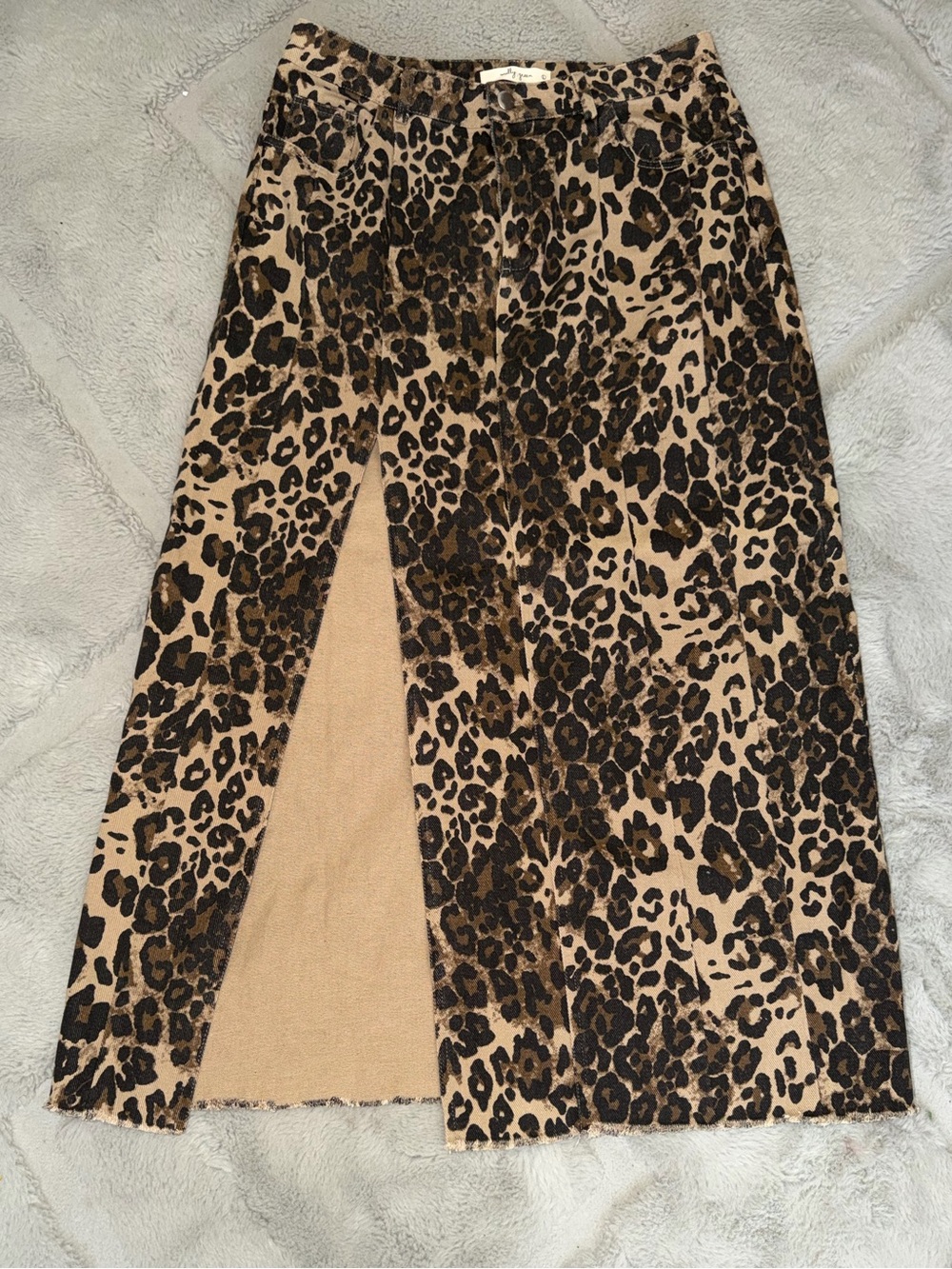 Molly Green Leopard Print Midi Skirt with Front Slit